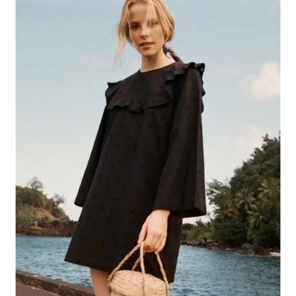 Doen Dresses & Skirts - DOEN black Bronte eyelet embroidered ruffle mini dress